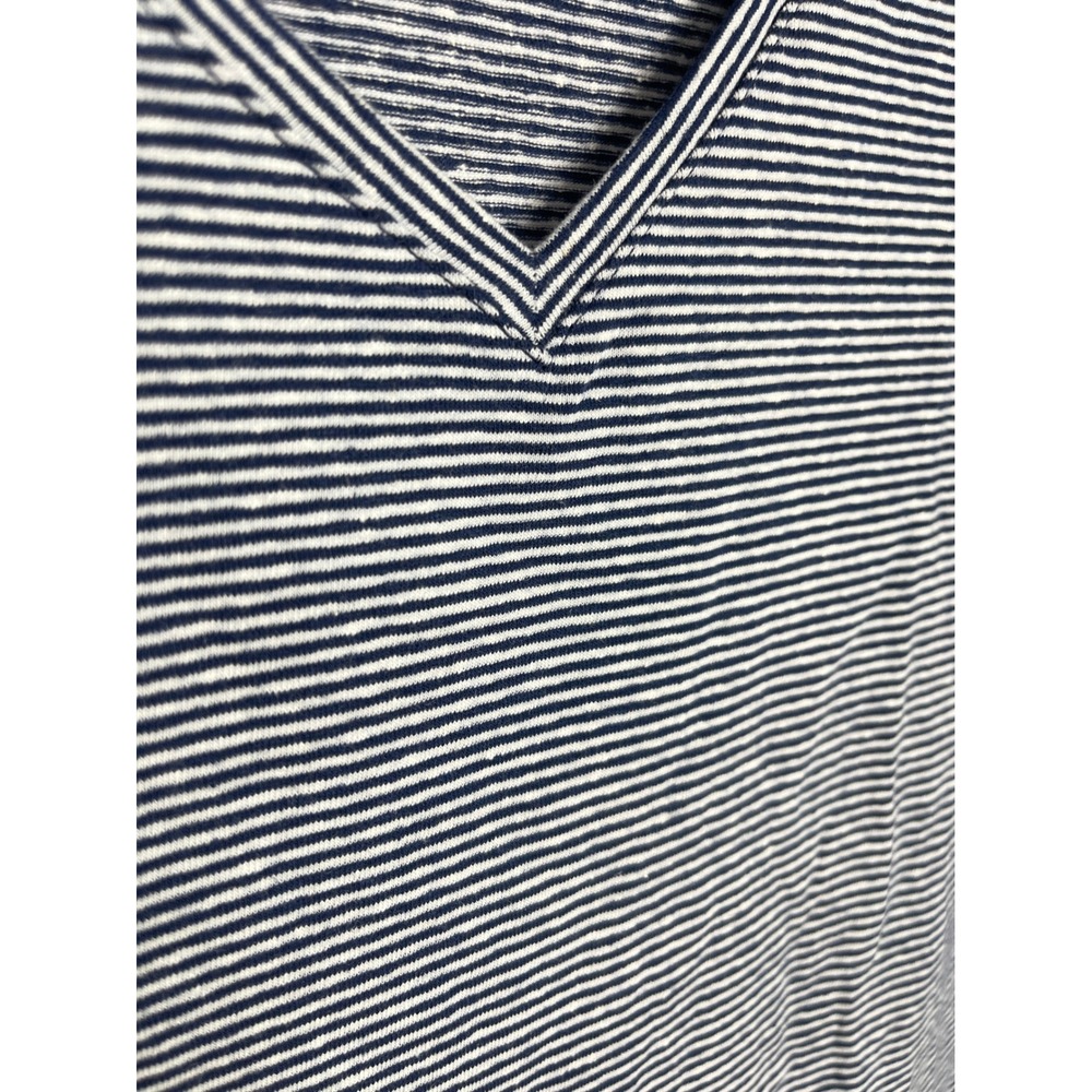 J.Crew Stretch Linen Blend Stripe V-Neck Tee Navy White Women's Medium - Picture 7 of 9
